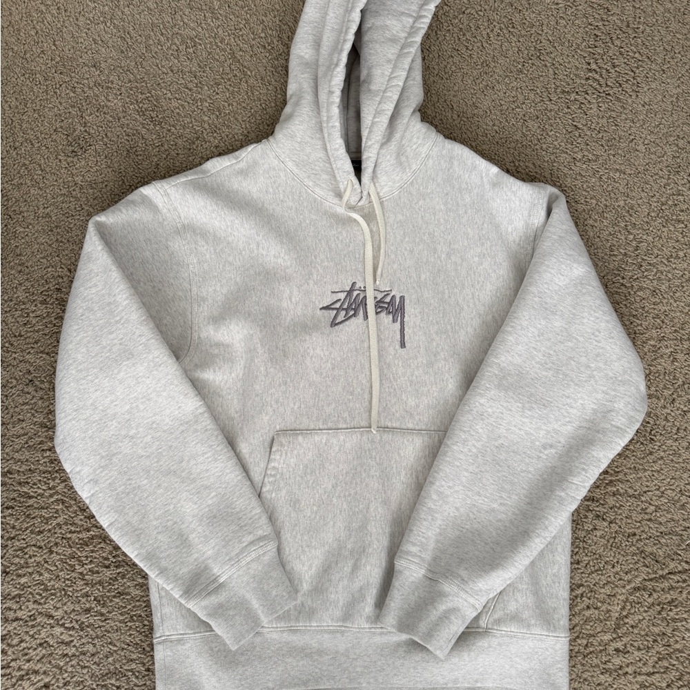 Stussy Ash Heather/White Embroidered App Logo Hoodie Men’s Size XL